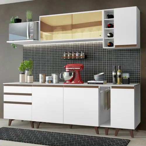 Armário de Cozinha Completa 235cm Branco Reims Madesa 01