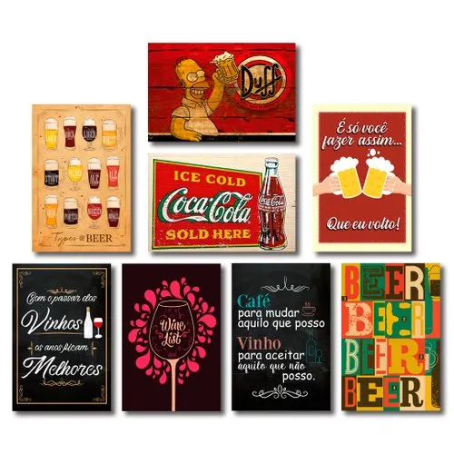 Kit Placas Decorativas Bebidas e Frases Mdf - 8 Placas