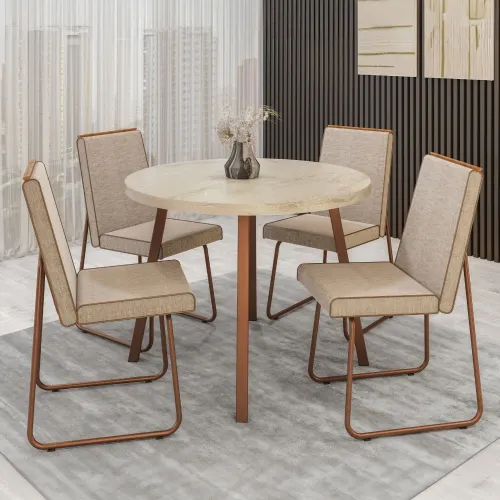 Conjunto Sala de Jantar 4 Cadeiras Piemonte Carraro Petra e Rosê