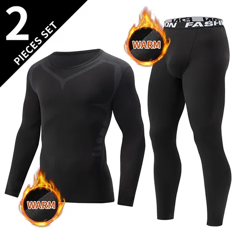 Conjunto de 2/4 Peças de Roupa Interior Masculina de Manga Longa Preta para Outono/Inverno, Camiseta Esportiva Casual e Calças Elásticas para Jovens