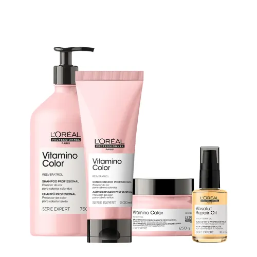 Kit L'Oréal Professionnel Vitamino Color Shampoo 750ml Condicionador 200ml Máscara 250g Óleo 30ml