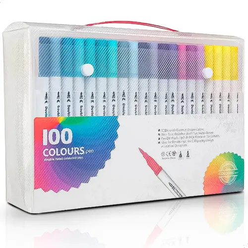 Kit 100 Cores Canetas Ponta Dupla Desenho Colorir Brush Pen Tinta Kit com 100 Cores Diferentes