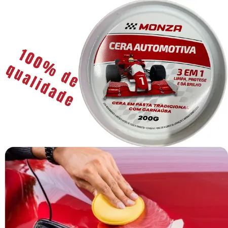 Cera Automotiva Monza 200g Carnauba Carro Moto Caminhão 3 em 1