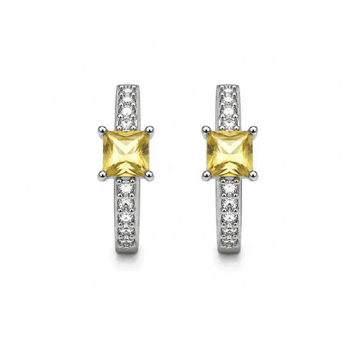 Brinco Argola 12 mm com Zircônia Citrino 4 mm Cravejada