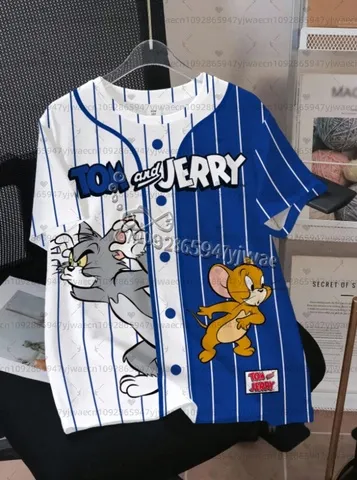 Camisetas de Verão 2026 para Homens e Mulheres com Estampa de Desenho Animado Tom e Jerry, Camisetas Casuais Respiráveis e de Secagem Rápida para Casais e Crianças