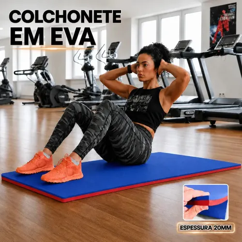 Colchonete de EVA Tatame 100x50cm com 20mm de Espessura Grosso Confortável | Azul e Vermelho | Antiderrapante Uso em Yoga Pilates Abdominais Alongamento Fisioterapia Exercícios Academia
