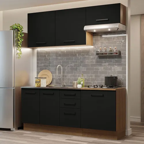 Armário de Cozinha Compacta 180cm Rustic Preto Agata Madesa 03