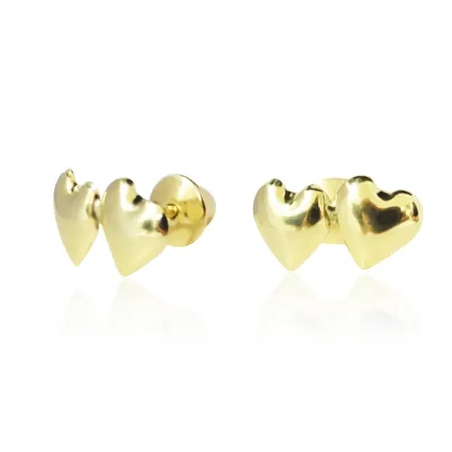 Brinco Coração Duplo em Ouro 18K
