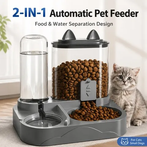 Dispensador Automático de Ração e Água 2 em 1 para Gatos, Tigela de Comida para Animais de Estimação com Separação de Ração Seca e Úmida, Armazenamento para Gatos e Cães Pequenos, para Casa e Viagem
