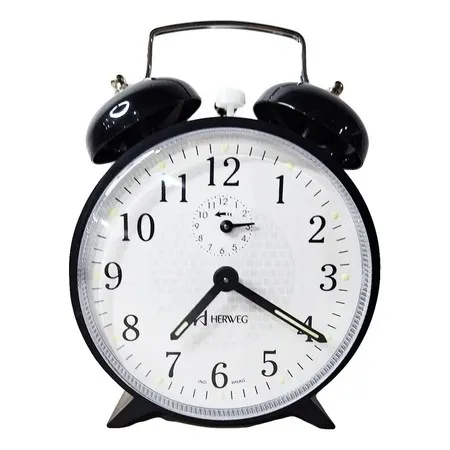 Relógio Despertador Antigo Preto Mecânico Cordas Herweg 2206