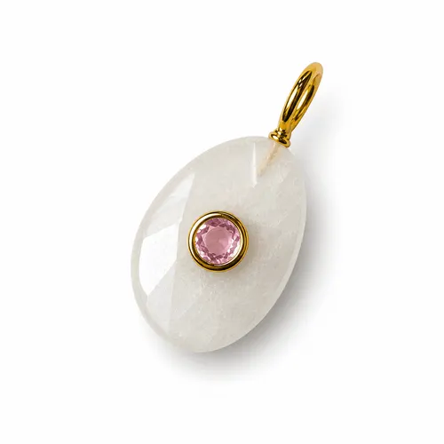 Pingente Gota com Oval 3mm em Prata Banhada a Ouro com Pedra da Lua