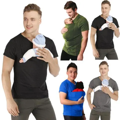 Camiseta de Segurança com Bolso Canguru para Transporte de Bebê, Roupas de Gravidez, Blusa de Verão de Manga Curta para Mãe e Pai, Camiseta para Amamentação, Camiseta Big Daddy