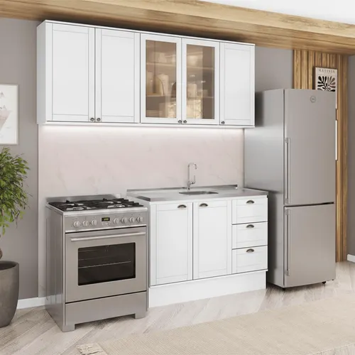 Armário de Cozinha Completa com Balcão Milla Vista Carraro Branco
