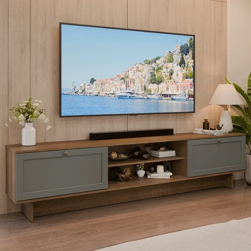 Rack para TV até 80 Polegadas 218 cm 2 Portas Rustic/Cinza Vik Madesa