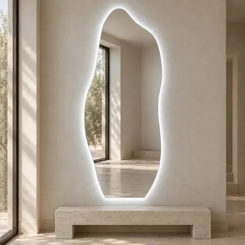 Espelho Orgânico Corpo Inteiro Led Frio Grande Decorativo FORM Lapidado Luxo Parede Quarto Sala Banheiro - BRILLARE