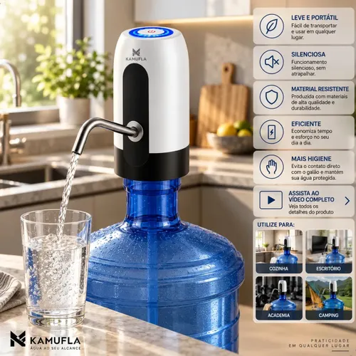 Bomba Elétrica Filtro Bebedouro de Garrafões Galão D Água Branco Cor Branco Aparelho para Tirar Agua do Galão Bomba Elétrica para Galão Extrator de Agua Galão 20l Kamufla