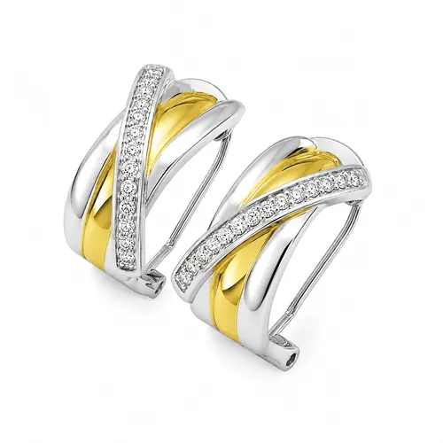 Brinco Argola em Prata 925 e Prata Banhada a Ouro com Fileiras Cravejadas de Zircônias 15 mm
