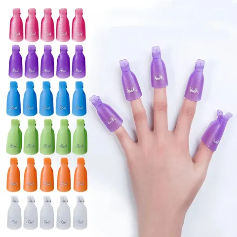 10 pçs/saco colorido acrílico manicure arte mergulhado boné clipe de limpeza de unhas manicure uv gel unha polonês mergulhado ferramenta de embrulho dedo