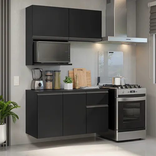 Armário de Cozinha Compacta 120 cm Suspensa Preto Nice Madesa 06