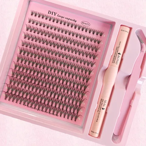 Diy clusters lash kit conjunto completo 8-16mm mix bond & seal pinças chicote para auto aplicação maquiagem extensões de cílios individuais