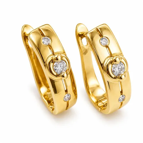 Brinco Argola 1,8 cm com 6 Diamantes em Ouro 18K