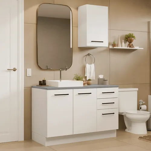 Conjunto Gabinete para Banheiro 120cm 3 Portas 3 Gavetas Branco Agata Madesa 01