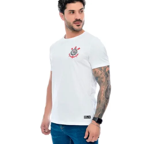 Camisa Corinthians Algodão Brasão Bordado Branca - M
