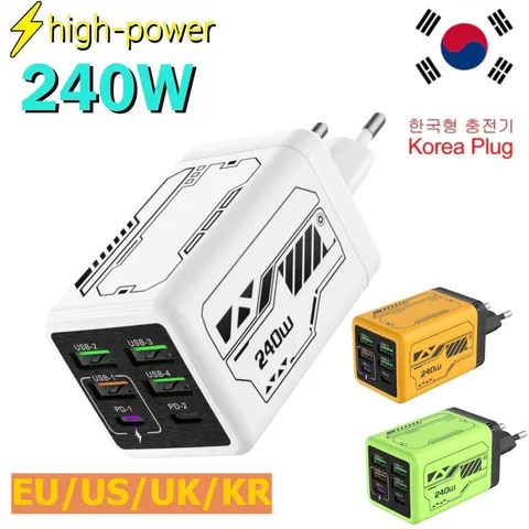 Carregador de Telefone Móvel GaN USB de 240W Tipo C, Carregador Rápido, Adaptador de Parede para iPhone, Xiaomi, Huawei, Plugue EU/US/UK/KR