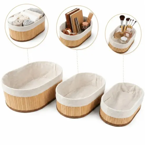 Kit com 3 Organizadores de Bambu Ovais Yikasa