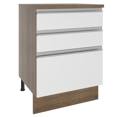 Balcão Madesa Glamy 60 x 60 cm 3 Gavetas (Com Tampo) Rustic/Branco