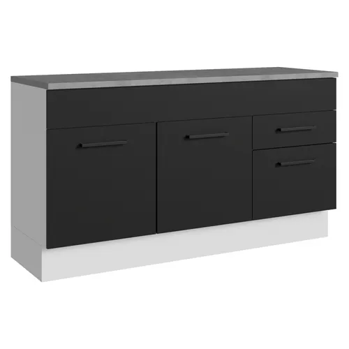 Balcão Gabinete Madesa Agata 150 cm 2 Gavetas 2 Portas (Com Tampo) Branco/Preto