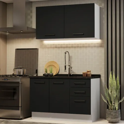 Armário de Cozinha Compacta 120cm Branco/Preto Agata Madesa 01