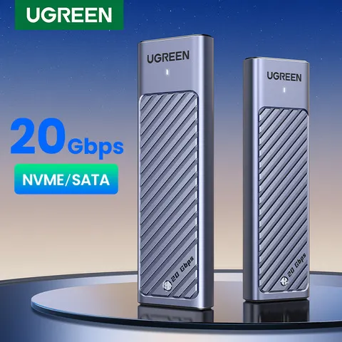 Gabinete Externo UGREEN M.2 NVMe/SATA SSD 20Gbps USB-C 3.2 Gen2 Suporta SSDs M e B&M Keys 2280 com Carcaça de Alumínio