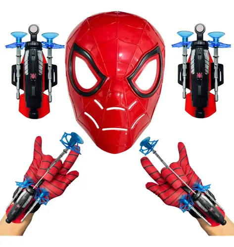 2 Luva Infantil Homem Aranha Lança Teia + Mascara Spider Man Homem Aranha