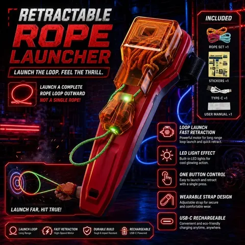 Brinquedo Lançador de Teias de Aranha com Retração Automática, Dispositivo de Pulso Criativo para Batalhas e Cosplay, Gadget com Luz LED, Presente