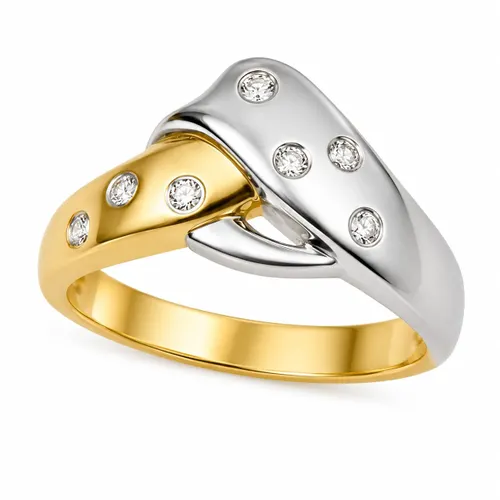 Anel Bicolor com 7 Diamantes em Ouro 18K