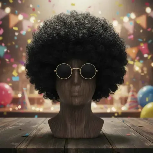 Peruca de Fantasia Afro Black Power para Festa Anos 80