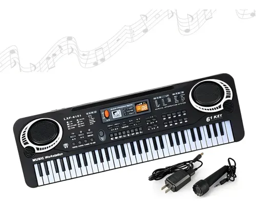 Teclado Eletrônico Musical de 61 Teclas | Brinquedo Infantil Cor Preto