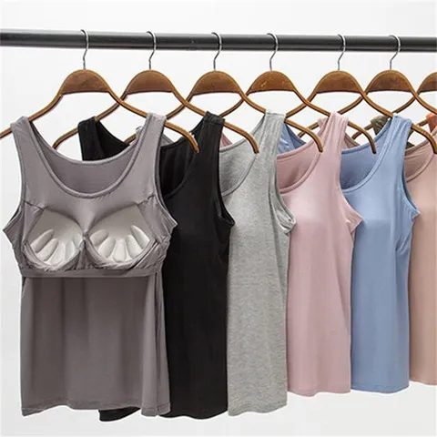 2026 Tops Femininos com Sutiã Embutido, Regatas Acolchoadas de Corte Justo, Camisetas Sensuais, Camiseta Casual Feminina para Usar por Baixo, Efeito Modelador