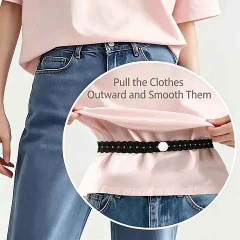 Conjunto de 4 Peças (1 Cinta + 3 Botões) Cinta de Cintura com Acabamento em Renda Exquisita, Adequada para Camisetas, Vestidos, Camisas, para Reduzir o Comprimento das Roupas