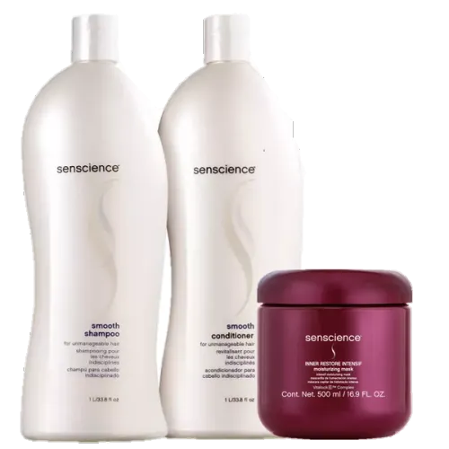 Kit Senscience Smooth Shampoo e Condicionador 1L e Máscara Inner Restore Intensif 500ml