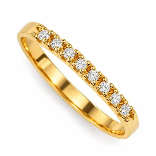 Anel Meia Aliança com 8 Diamantes de 1 Ponto em Ouro 18K