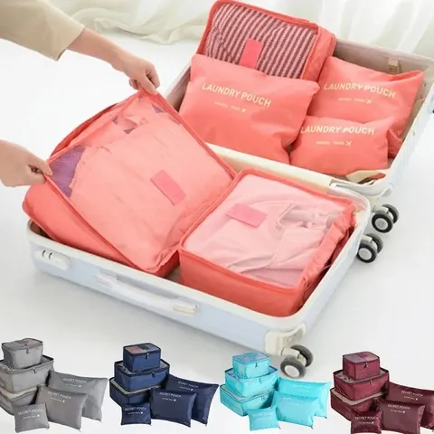 Conjunto de 6 Peças de Bolsas de Armazenamento para Viagem, Organizadores de Malas Portáteis, Organizador de Roupas e Sapatos Dobrável