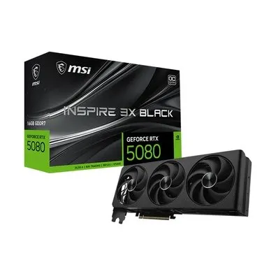 Placa de Vídeo MSI RTX 5080 Inspire 3X OC Black NVIDIA GeForce, 16GB, GDDR7 - G5080-16I3CB