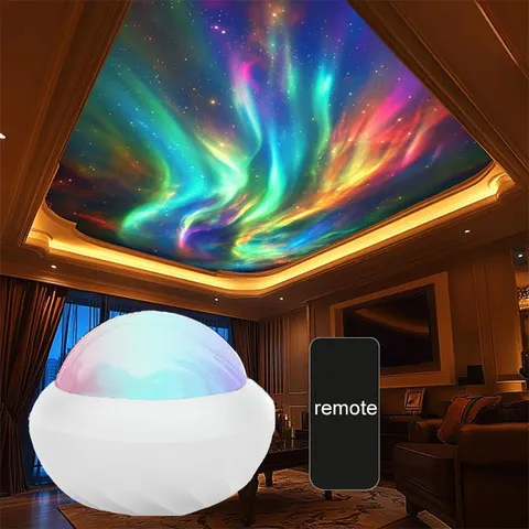 Projetor de luz do norte RGB atmosfera luzes noturnas controle remoto USB Aurora lâmpada de projeção 360 °   Girar para decoração de festas em casa