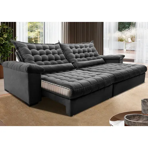 Sofá Retrátil e Reclinável Molas Ensacadas Big Space com Bordado 3D Cama inBox