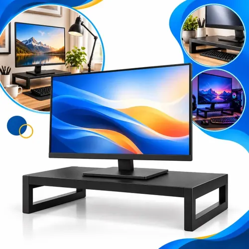 Suporte Base para Monitor Tela Pc Mesa Ergonômico Mdf Preto
