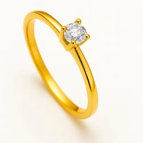 Anel Solitário em Ouro 18K com Diamante de 5 Pontos