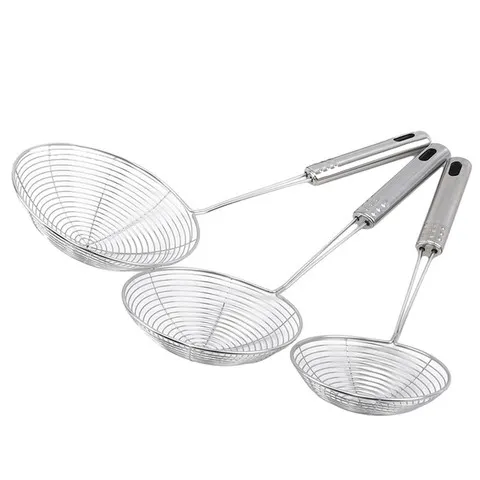 Skimmer oval de aço inoxidável, filtro de malha, pote de óleo, filtro de alimentos, panelas, filtro frito, filtro de cozinha, ferramenta de cozimento