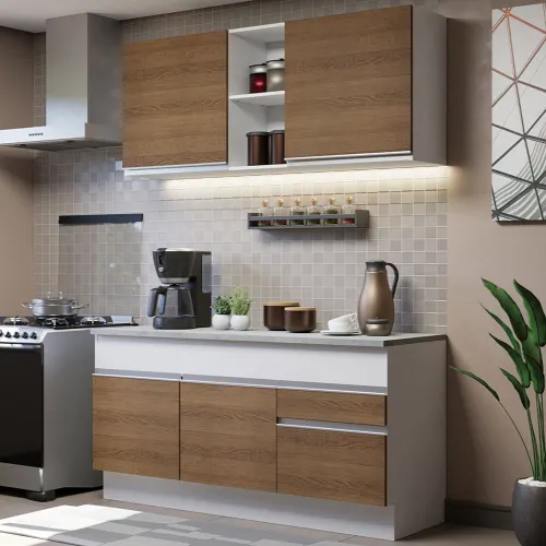 Armário de Cozinha Compacta 150cm Branco/Rustic Glamy Madesa 01
